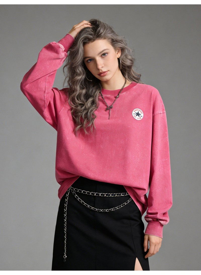 CONVERSE 2026 converse star patch retro washed unisex t-shirts, advanced heavyweight cotton loose pullovers, retro American street clothes for men and women, multi-color optional. - Image 3